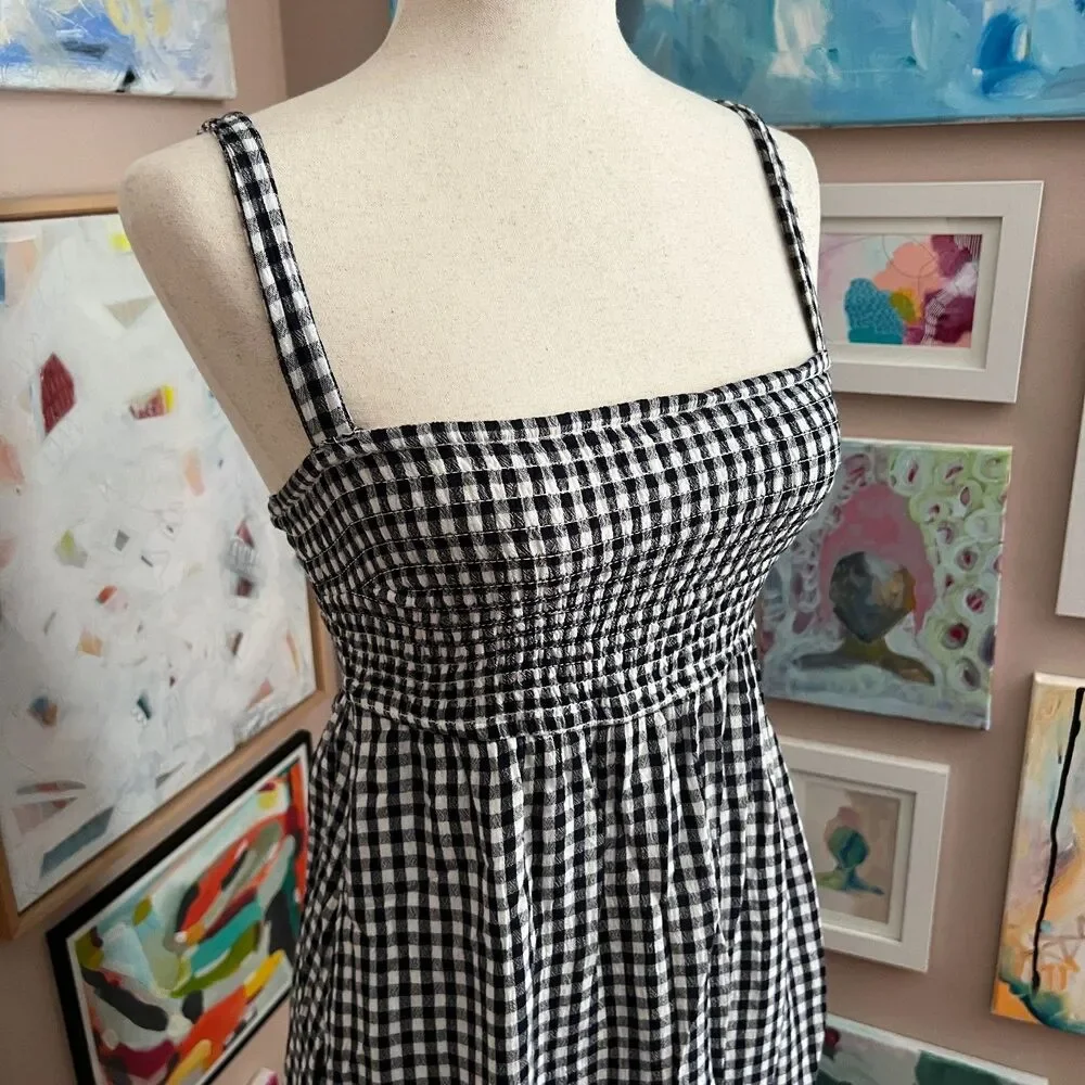 Abercrombie & Fitch Gingham Smocked Mini Dress Navy White‎ Cottagecore Size S